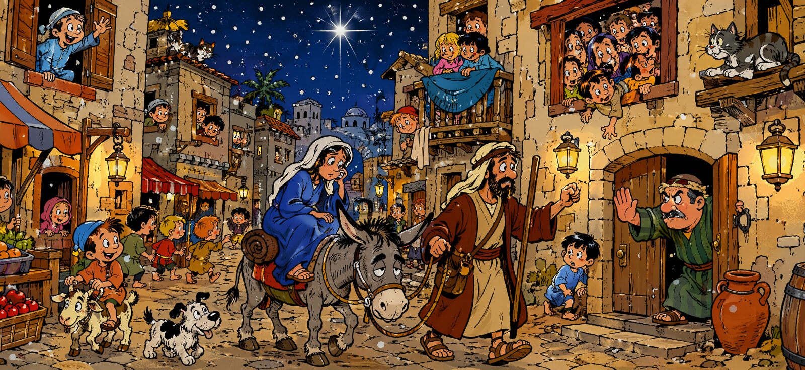 Arte em quadrinhos do nascimento de Jesus
